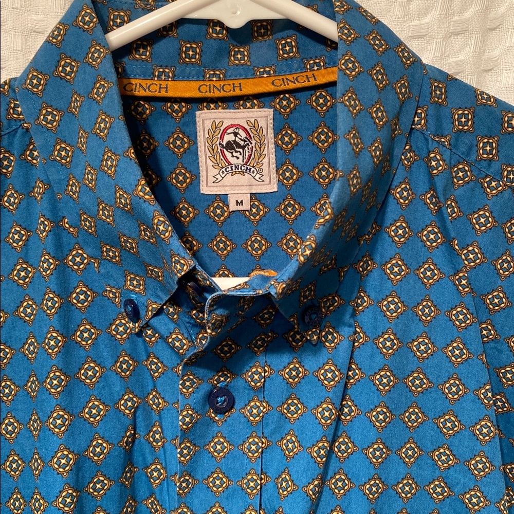 Cinch Teal and Gold Diamond Print Shirt